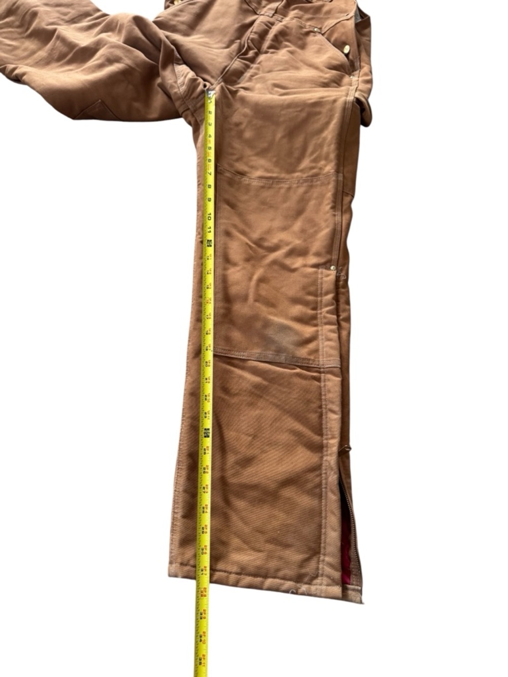 Carhartt R02 BRN Brown Duck Bib Overalls 34x32 Red Quilted Lined Double Knee USA - Picture 4 of 6